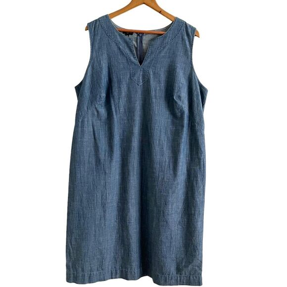 Talbots Chambray Midi Dress Plus Size 14W Shift Coastal Relaxed Capsule Lagom - Picture 1 of 12